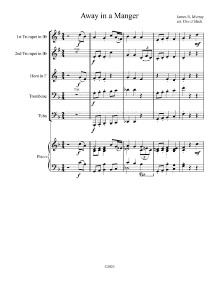 Away in a Manger (Brass Quintet) with Piano accompaniment (arr. Dave Slack)