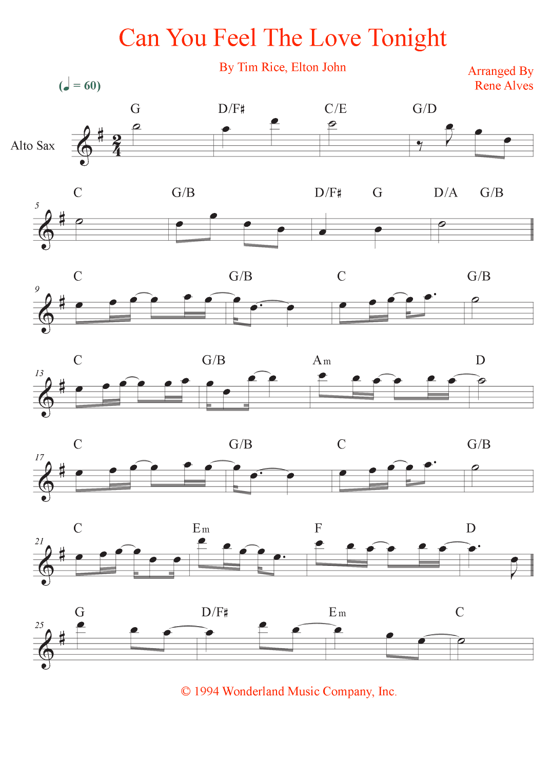 Can You Feel The Love Tonight (arr. Rene Alves)