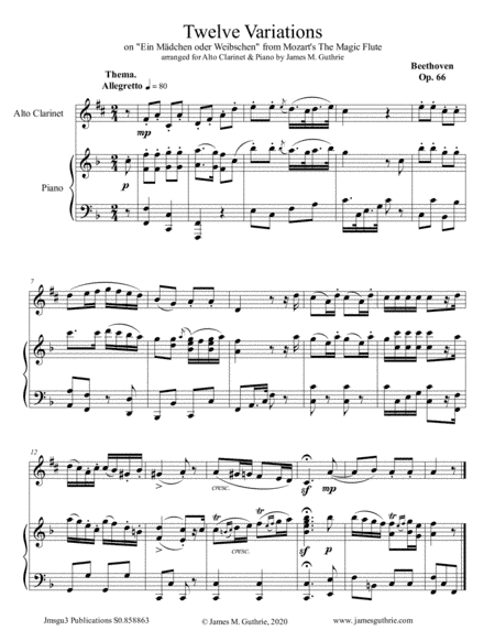Beethoven: 12 Variations Op. 66 for Alto Clarinet & Piano (arr. James M. Guthrie, ASCAP)