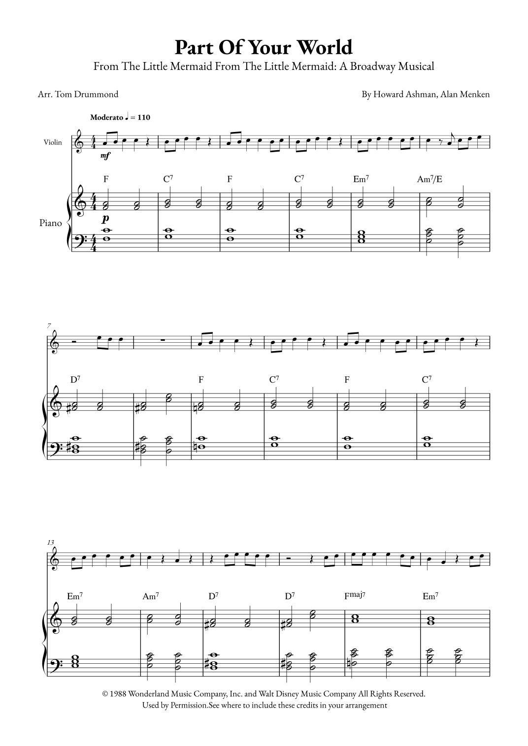 Part Of Your World (arr. Tom Drummond)