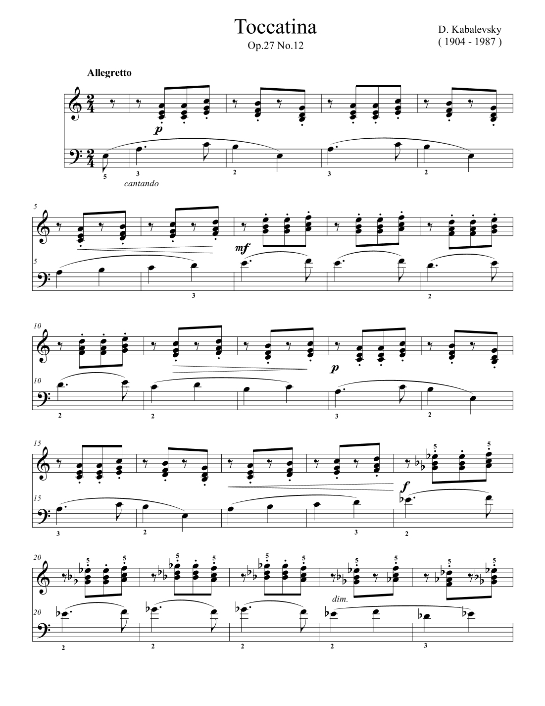 Kabalevsky Toccatina Op.27 No.12 (arr. Ben Choupak)