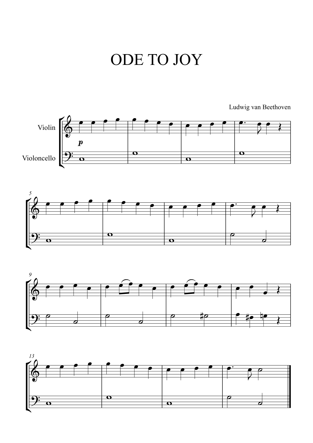 Beethoven - Ode to Joy (for Violin and Cello) (arr. Cadenza Editions)