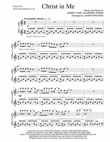 Christ In Me (arr. Johnathan Kana)