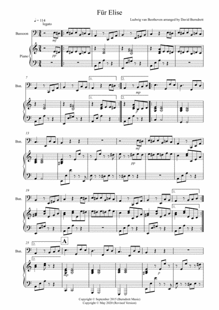 Fur Elise for Bassoon and Piano (arr. David Burndrett)