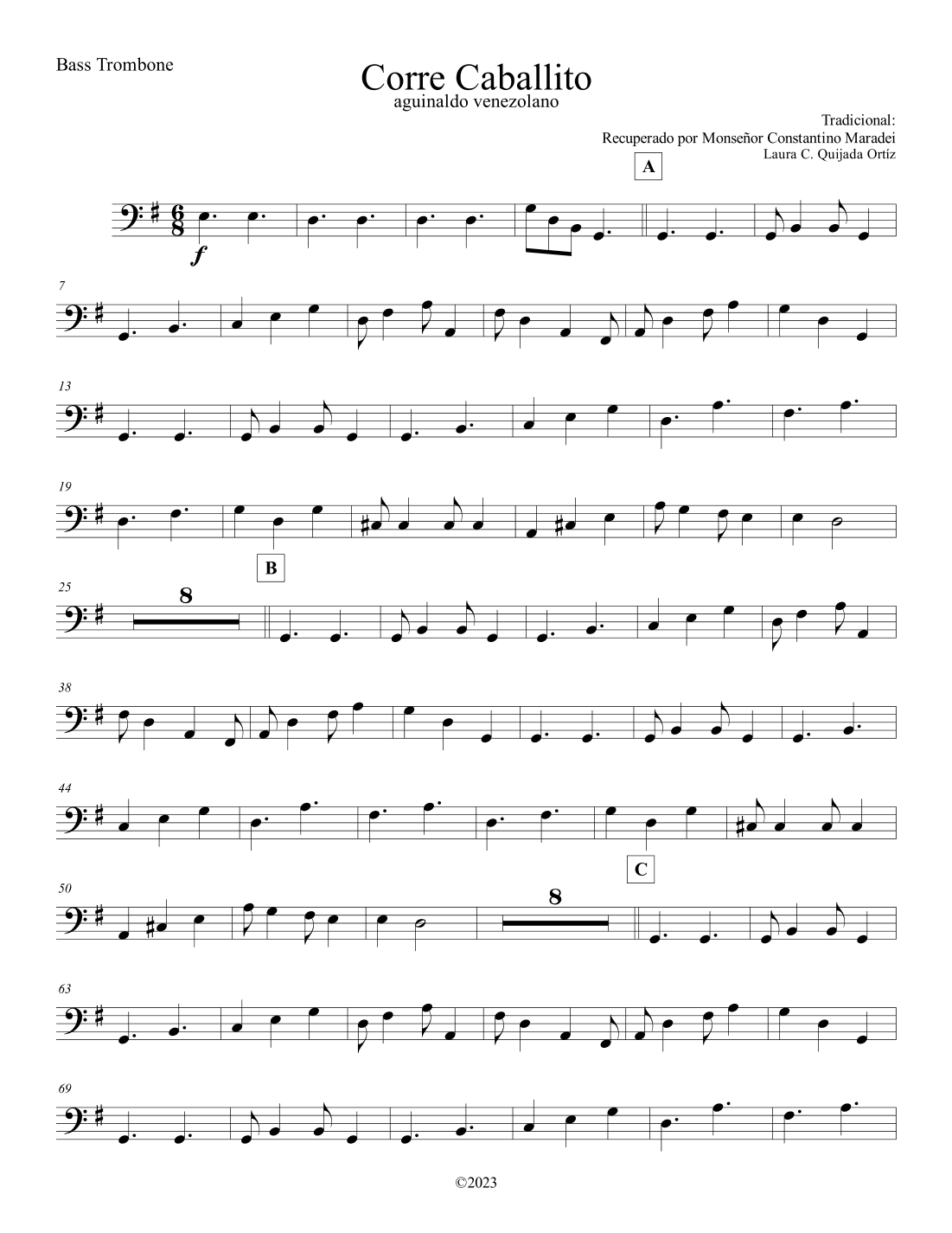 Corre Caballito. Aguinaldo venezolano. Full orchestra, intermediate level. SCORE & PARTS (arr. Laura C. Quijada Ortíz)