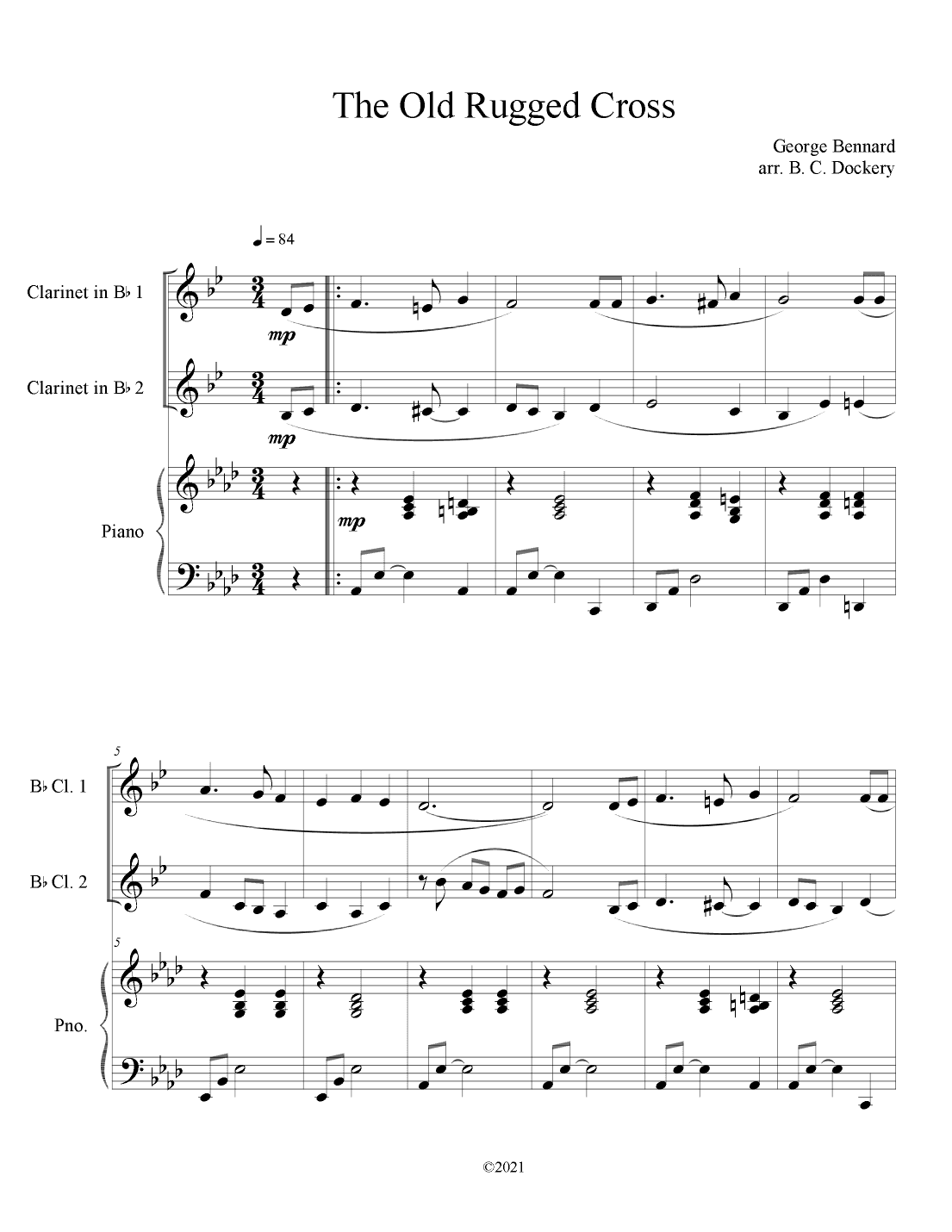 The Old Rugged Cross (Clarinet Duet with Piano Accompaniment) (arr. B. C. Dockery)