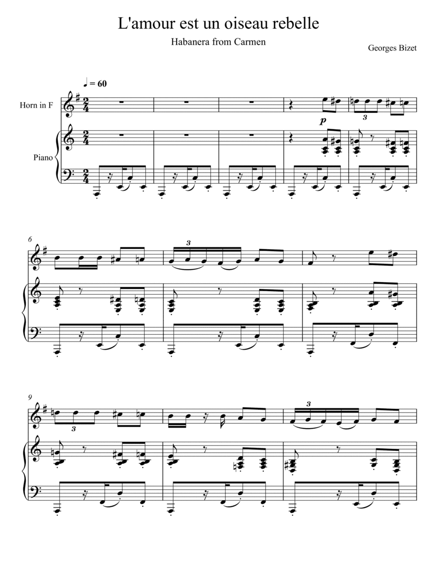 Georges Bizet- Habanera "L’amour est un oiseau rebelle" (French Horn Solo) (arr. André Laitano)
