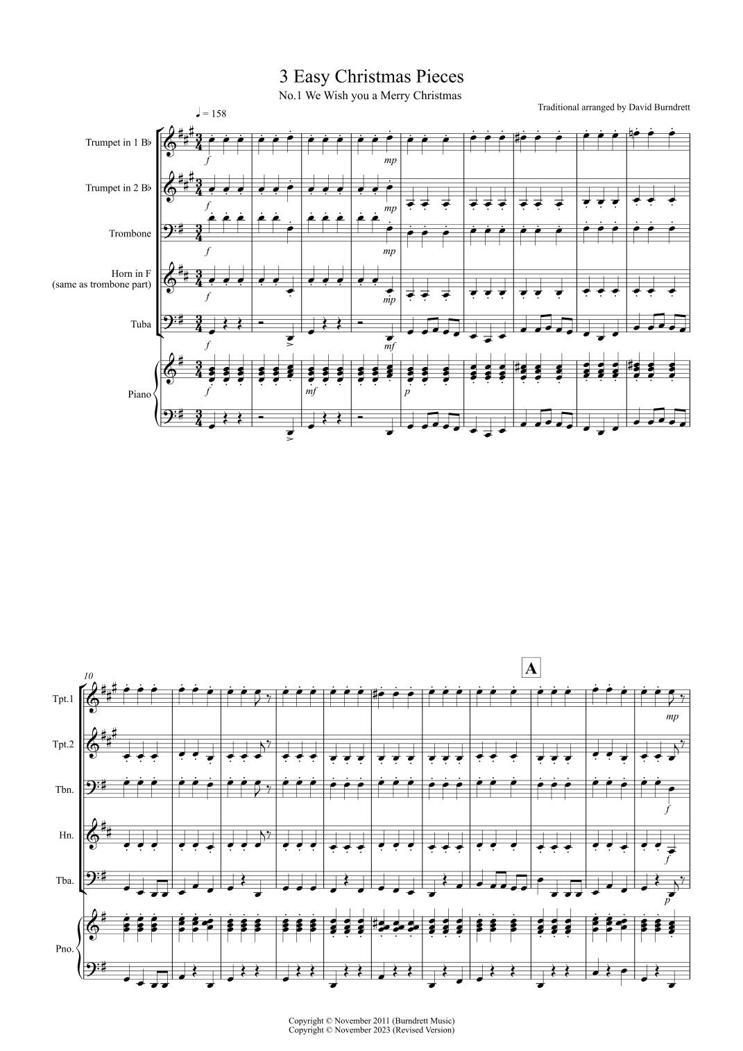 3 Easy Christmas Pieces for Brass Quartet (arr. David Burndrett)