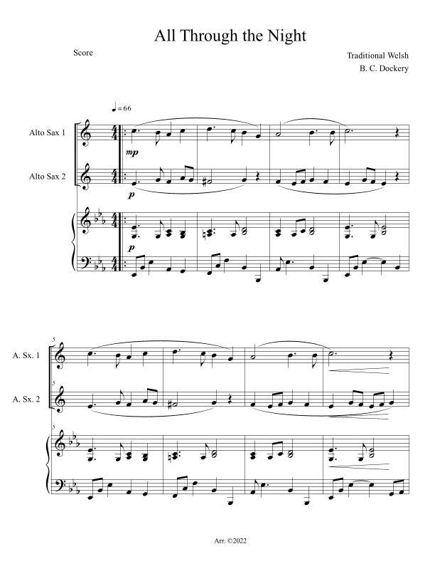 All Through the Night (Alto Sax Duet with Piano Accompaniment) (arr. B. C. Dockery)
