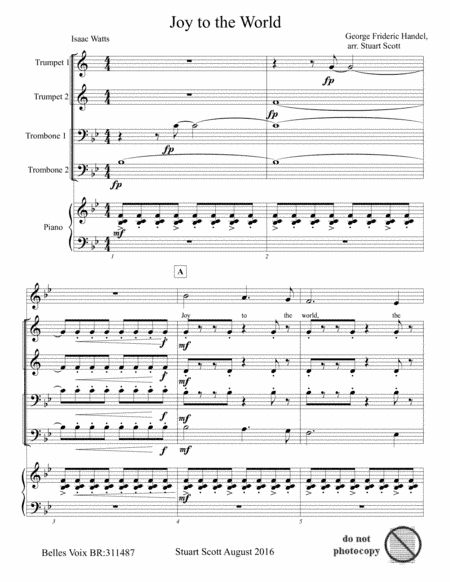 Joy To The World for brass quartet, piano and congregation (arr. Stuart Scott)