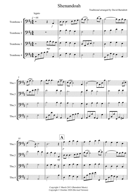 Shenandoah for Trombone Quartet (arr. David Burndrett)