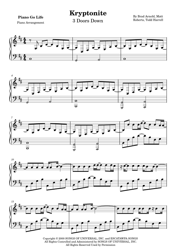 Kryptonite (arr. Piano Go Life)