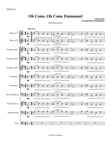 Oh Come Oh Come Emmanuel for Brass Choir (arr. David Baptist)