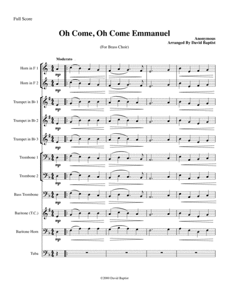 Oh Come Oh Come Emmanuel for Brass Choir (arr. David Baptist)