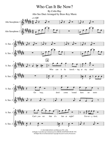 Who Can It Be Now? (arr. Brass Key Music)