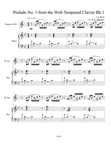 Prelude No.1 from The Well-Tempered Clavier Book 1 BWV 846 (Trumpet Solo) with piano accompaniment (arr. B. C. Dockery)