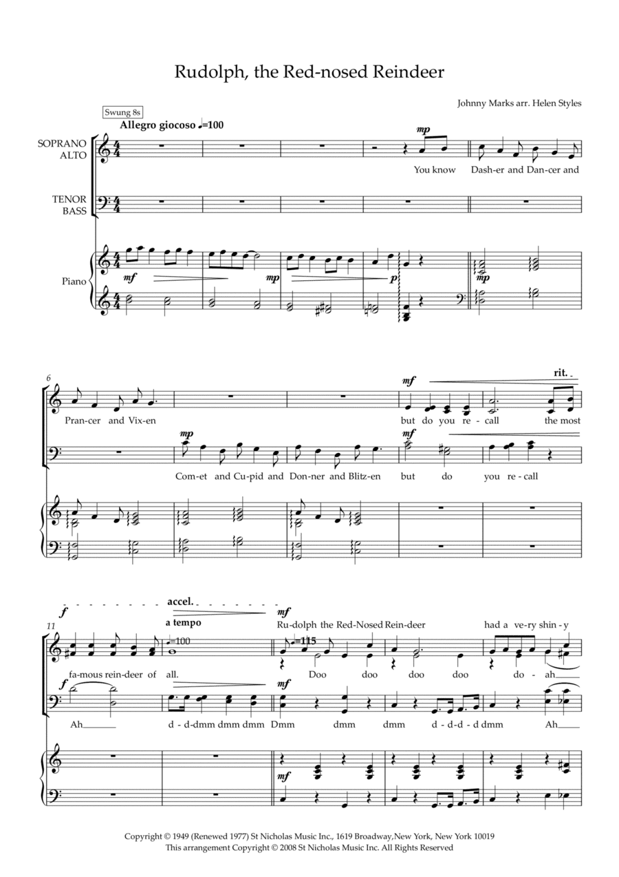 Rudolph The Red-nosed Reindeer (arr. Helen Styles)