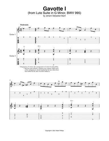 Gavotte I (from Lute Suite in G Minor, BWV 995) (arr. Mark Phillips)