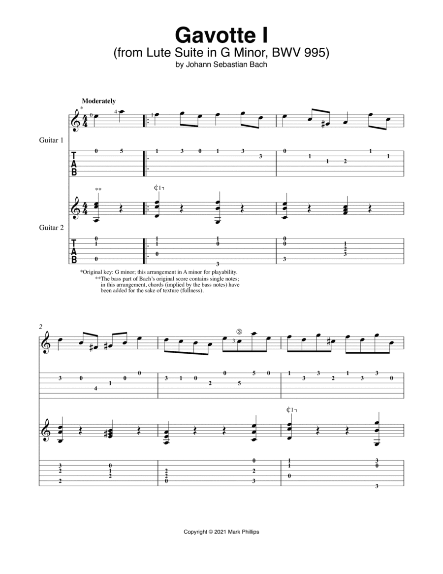 Gavotte I (from Lute Suite in G Minor, BWV 995) (arr. Mark Phillips)