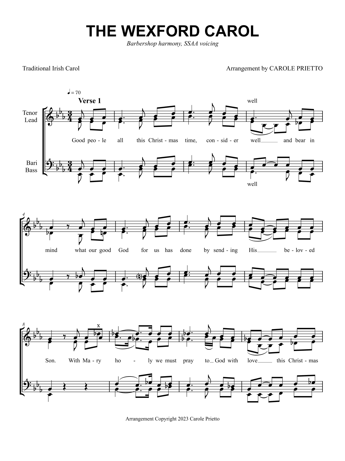 The Wexford Carol (arr. CAROLE PRIETTO)