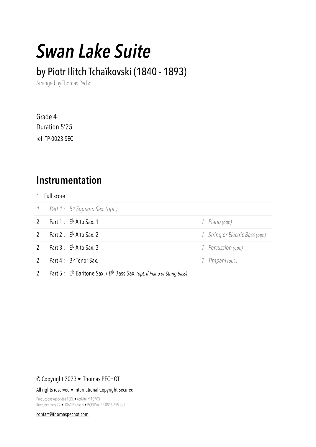 Swan Lake Suite (arr. Thomas PECHOT)