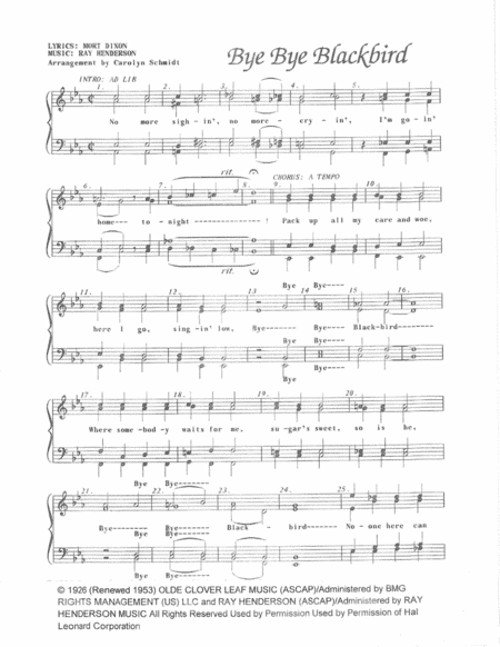 Bye Bye Blackbird (arr. Carolyn Schmidt)