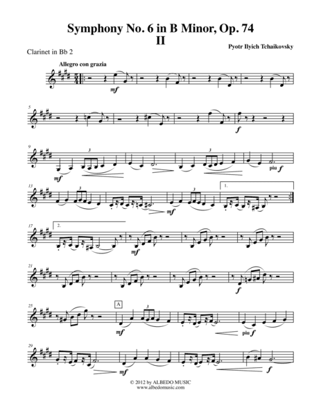 ?Tchaikovsky? Symphony No. 6, Movement II - Clarinet in Bb 2 (Transposed Part), Op. 74 (arr. Doug Clyde)