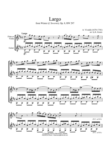 Largo from Winter (L'Inverno) for flute or violin and guitar (arr. K. Krantz)