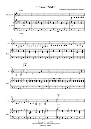 Drunken Sailor for French Horn and Piano (arr. David Burndrett)