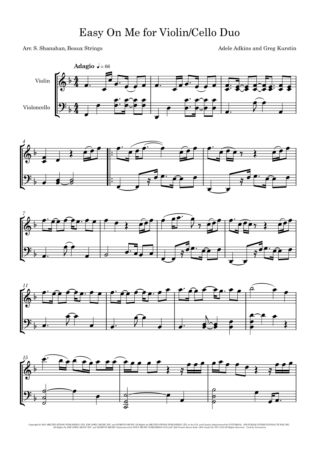 Easy On Me (arr. Sybil Shanahan, Beaux Strings)