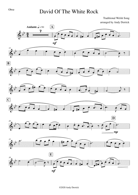 Dafydd y Garreg Wen (David Of The White Rock) for Oboe and Piano (arr. Andy Derrick)
