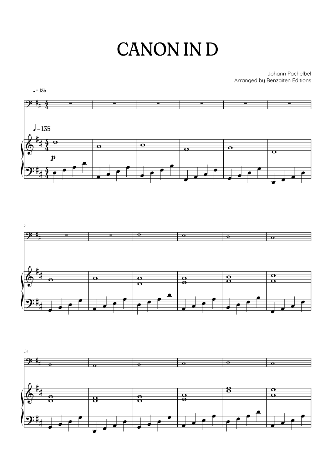 Pachelbel Canon in D • bassoon sheet music with piano accompaniment (arr. Benzaiten Editions)