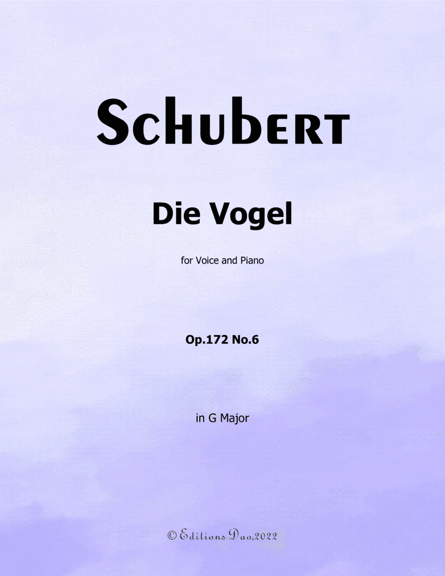 Die Vogel, by Schubert, in G Major (arr. Editions Dao)
