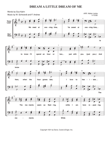 Dream A Little Dream Of Me (arr. Walter Latzko)