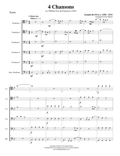 4 Chansons for Trombone or Low Brass Sextet (arr. Eric Burger Music)