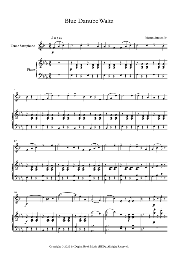Blue Danube Waltz - Johann Strauss Jr. (Tenor Sax + Piano) (arr. Digital Book Music)