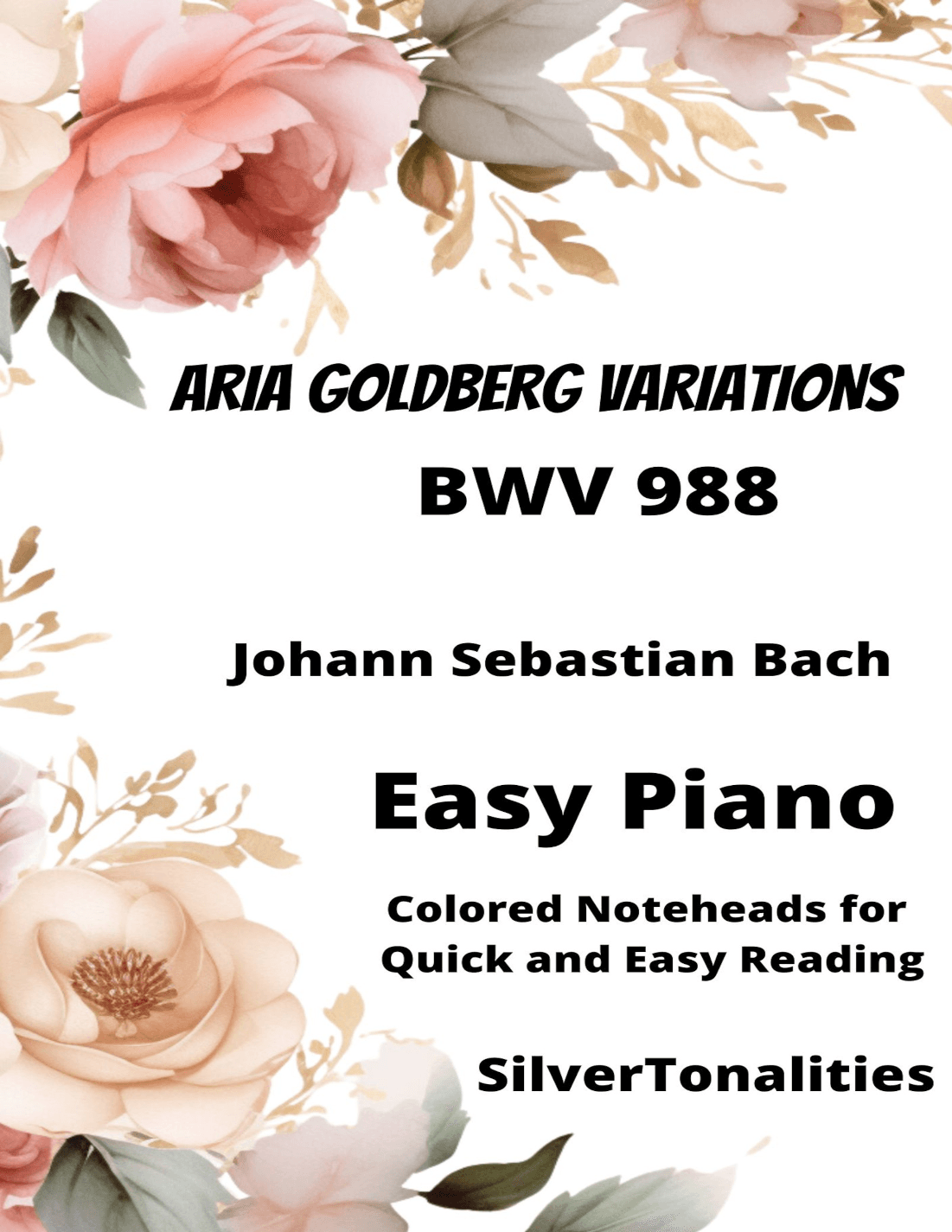 Aria Goldberg Variations Easy Piano Sheet Music with Colored Notation (arr. SilverTonalities)
