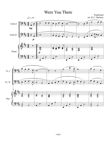Were You There (cello duet) with optional piano accompaniment (arr. B. C. Dockery)