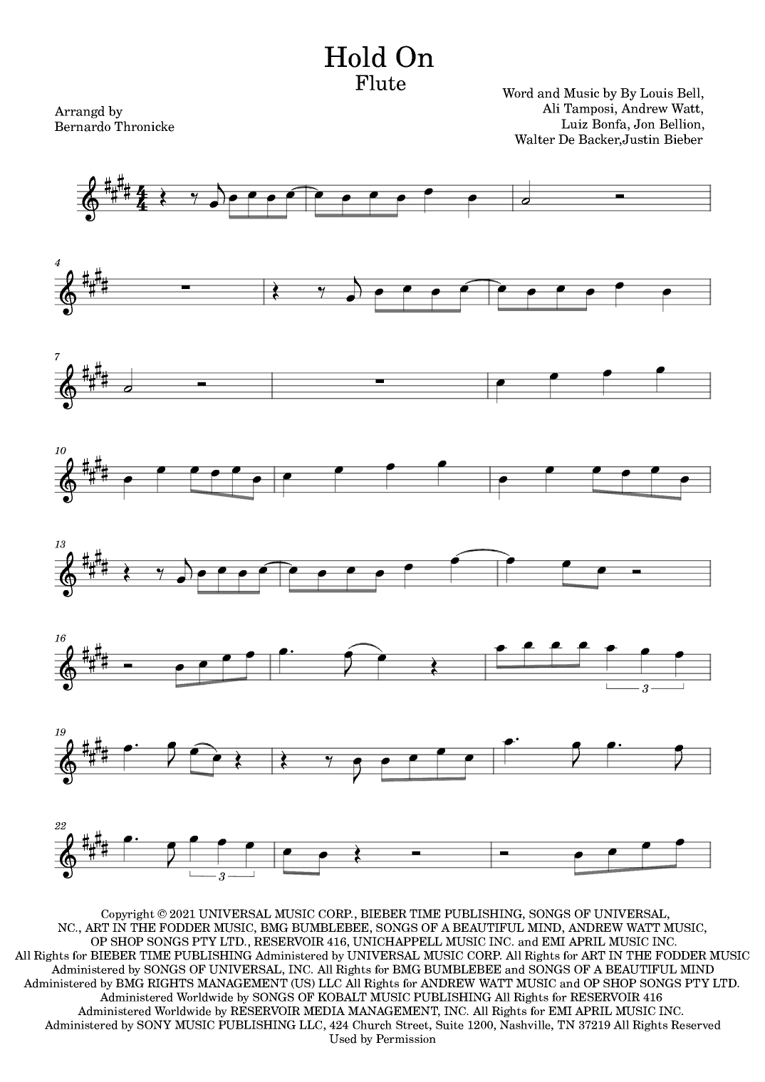 Hold On (arr. Bernardo Thronicke)