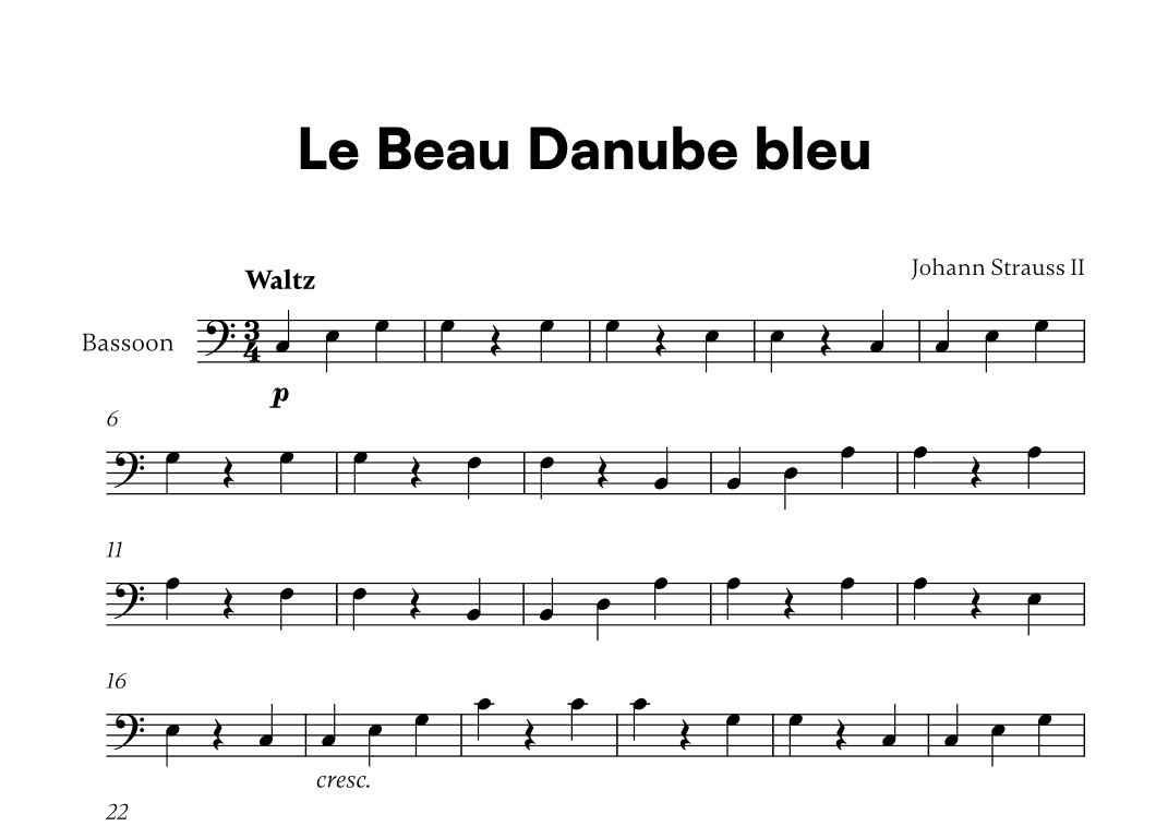 Johann Strauss II - Le Beau Danube bleu for Bassoon Solo (arr. Cadenza Editions)