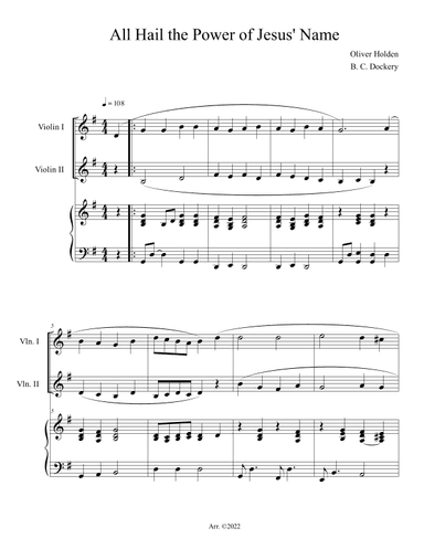 All Hail the Power of Jesus' Name (Violin Duet with Piano Accompaniment) (arr. B. C. Dockery)