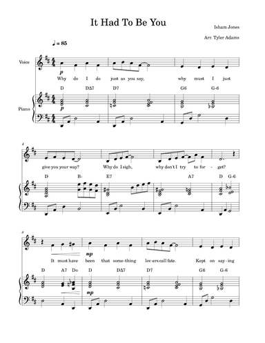 It Had To Be You (Voice and Piano) (arr. Tyler Adams)
