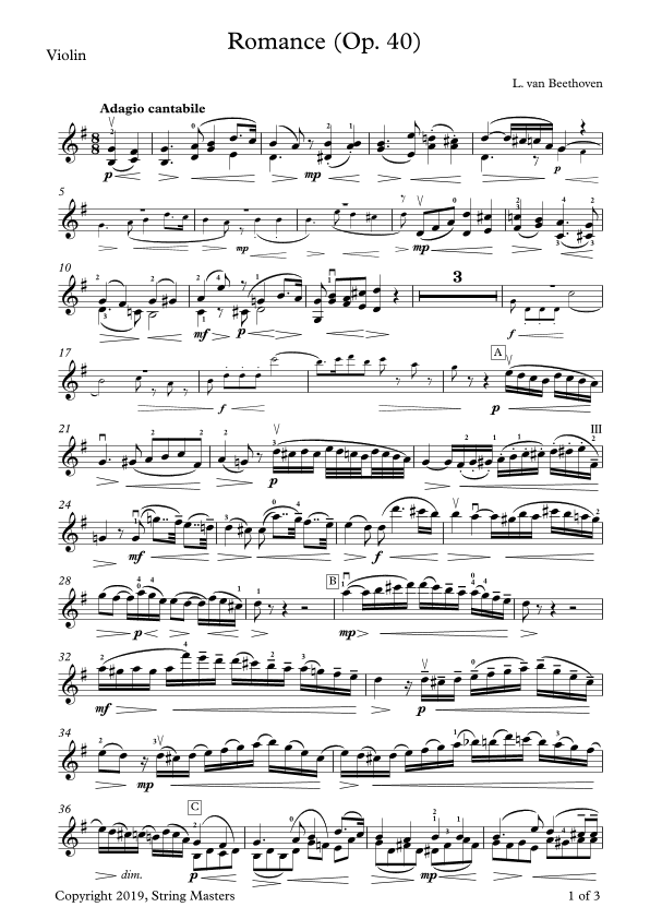 Beethoven, Two Romances Op. 40 - violin solo (arr. String Masters)