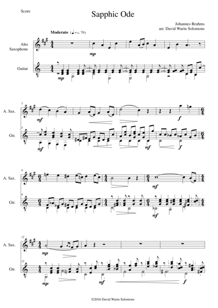 Sapphic Ode for alto saxophone and guitar (arr. David Warin Solomons)