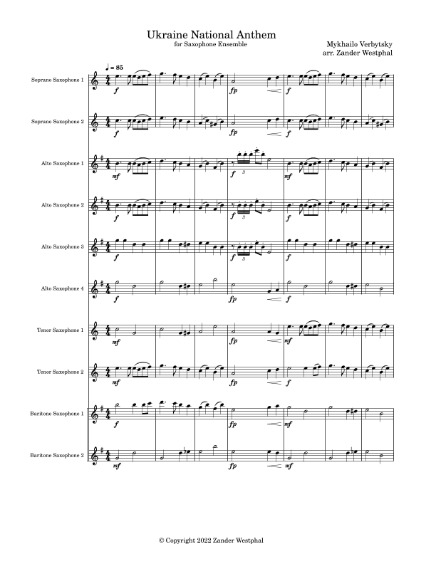 Ukraine National Anthem (arr. Zander Westphal)