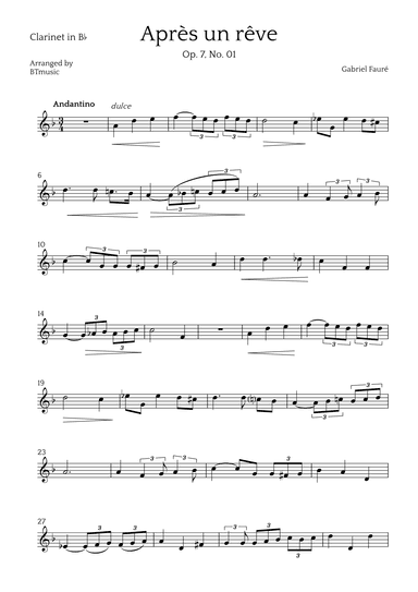 Après un Rêve - Clarinet in Bb Solo (arr. BTmusic)