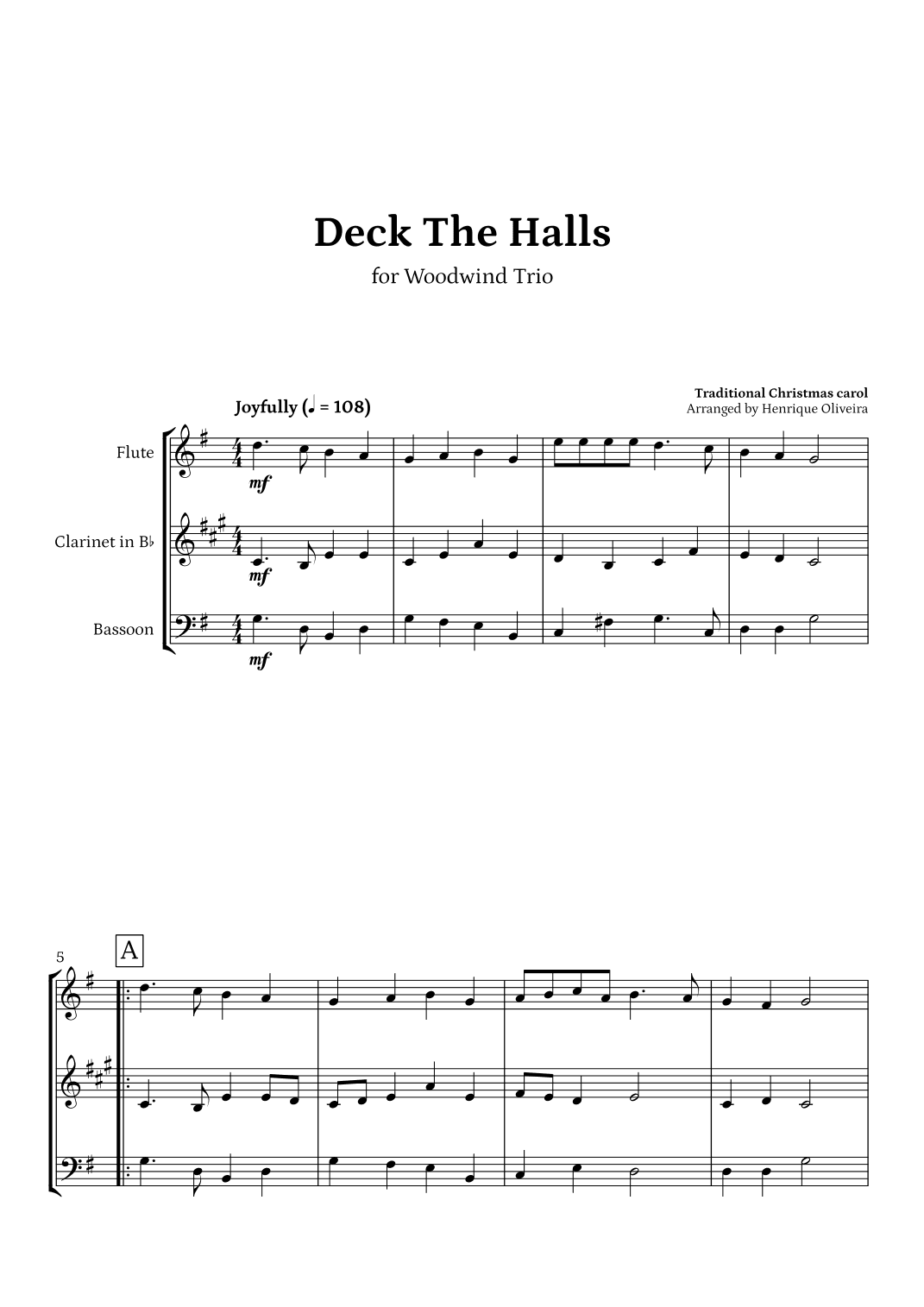 Deck The Halls (Flute, Clarinet and Bassoon) | Christmas Carol (arr. Henrique Oliveira)