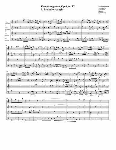 Concerto grosso Op.6, no.12 (arrangement for 4 recorders) (arr. Gil Garty)