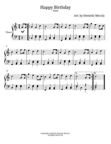 Happy Birthday (Waltz) (arr. Dominic Meccia)