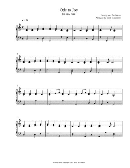 Ode to Joy - Beethoven - Early Intermediate Harp (arr. Sally Beaumont)